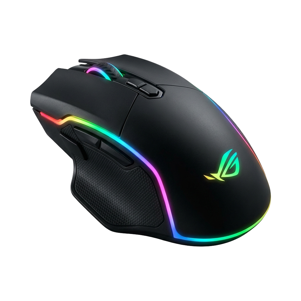 A close up of a gaming mouse PNG transparent background.