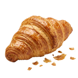 A croissant PNG transparent background with a bite taken out of it.