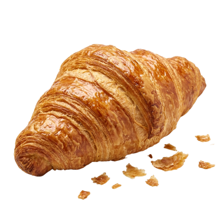 A croissant PNG transparent background with a bite taken out of it.