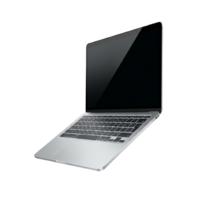 A laptop computer sitting on top of a white surface.