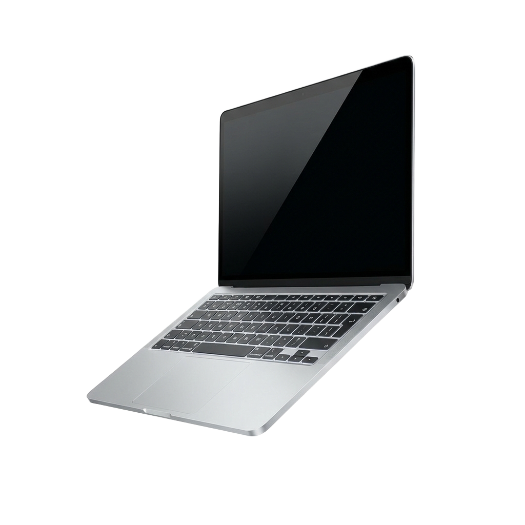 A laptop computer sitting on top of a white surface.