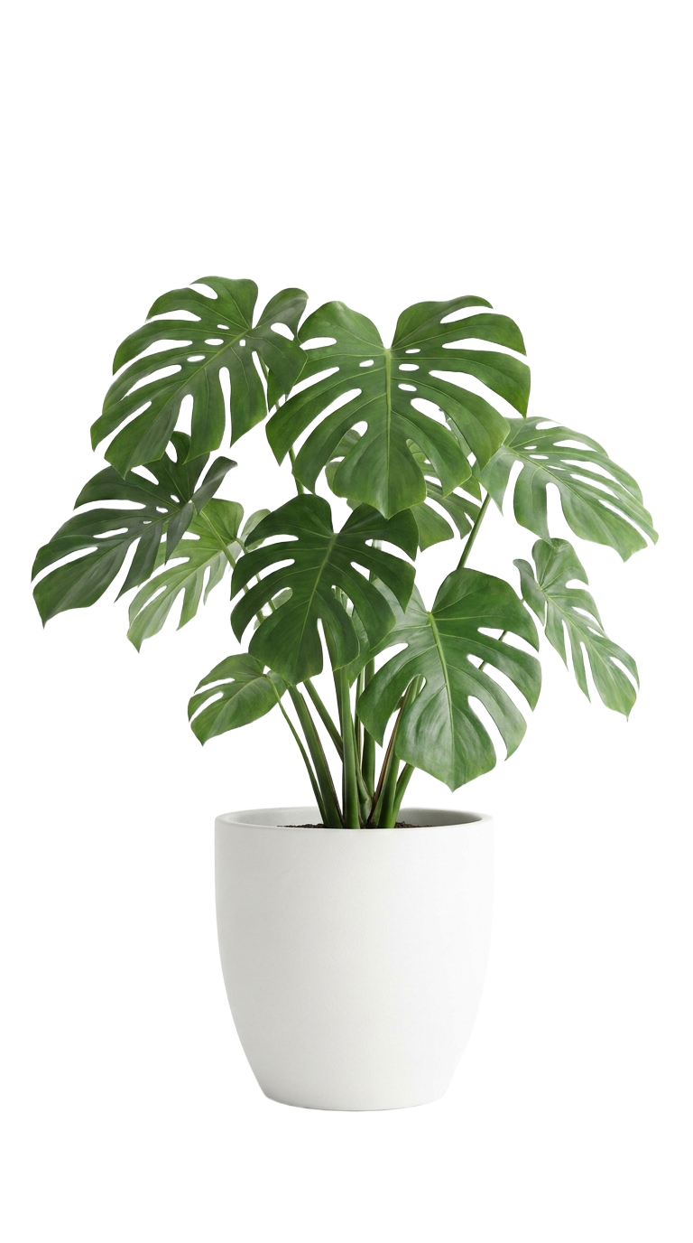 A large green plant in a white pot PNG transparent background