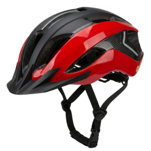 A red and black bicycle helmet PNG transparent background.