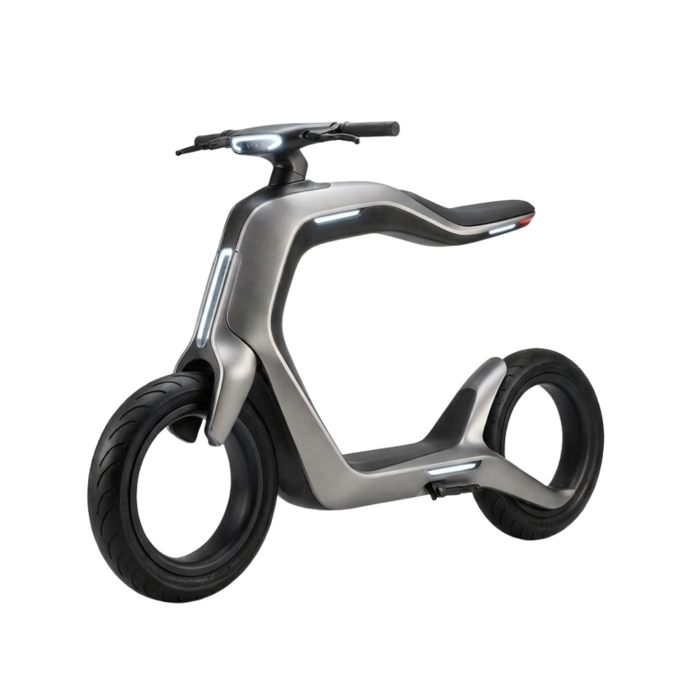 A silver and black electric scooter PNG transparent background.