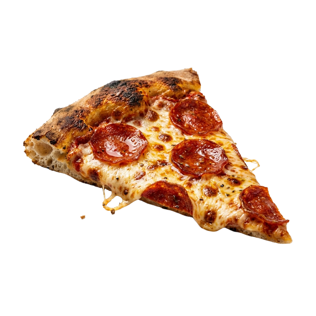 A slice of pepperoni pizza PNG transparent background.