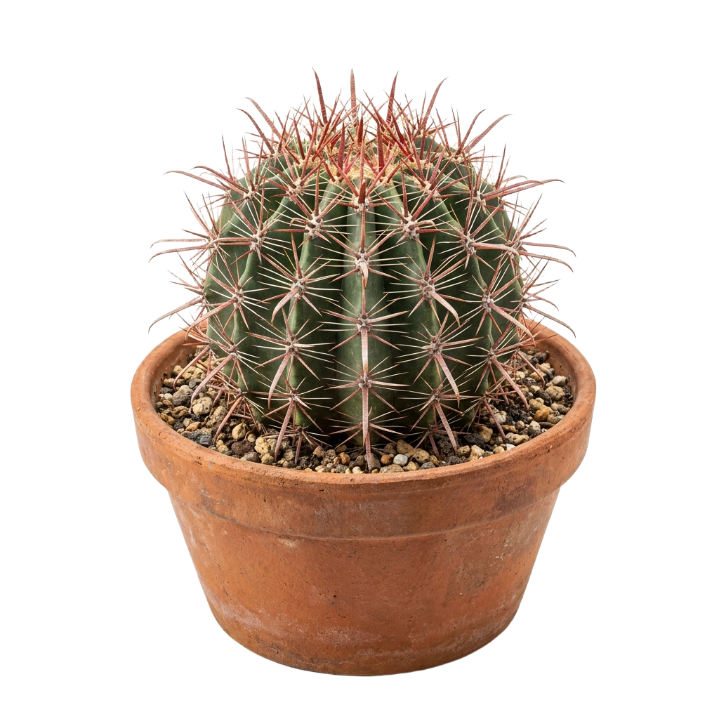 A small cactus in a brown pot PNG transparent background.