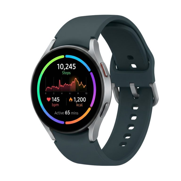 A smart watch with a heart rate monitor on the screen.