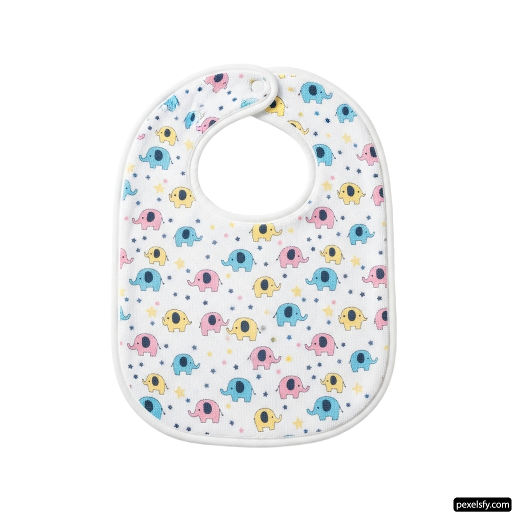 Baby bib with colorful elephants and stars on it png transparent background