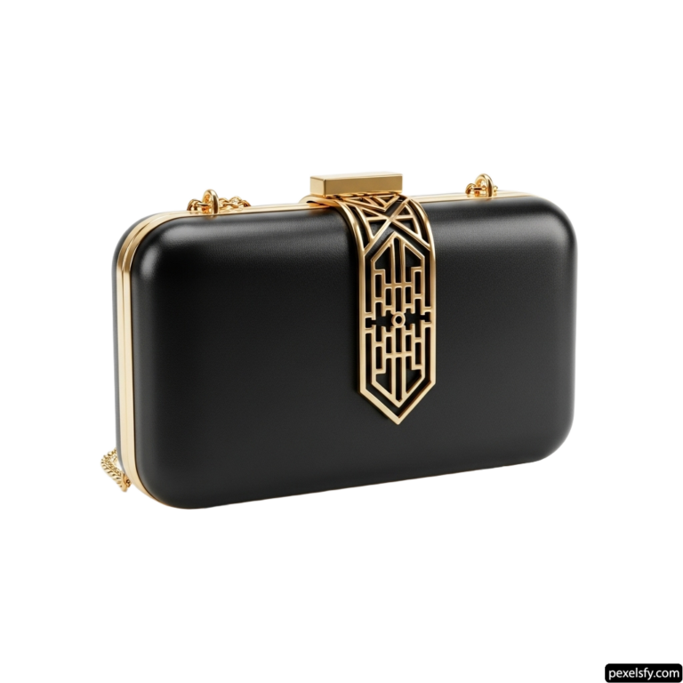 Black and gold clutch bag with a geometric design png transparent background