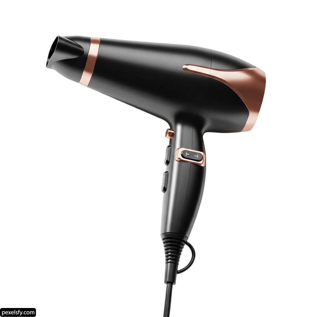 Black and rose gold hair dryer on a white background png transparent background