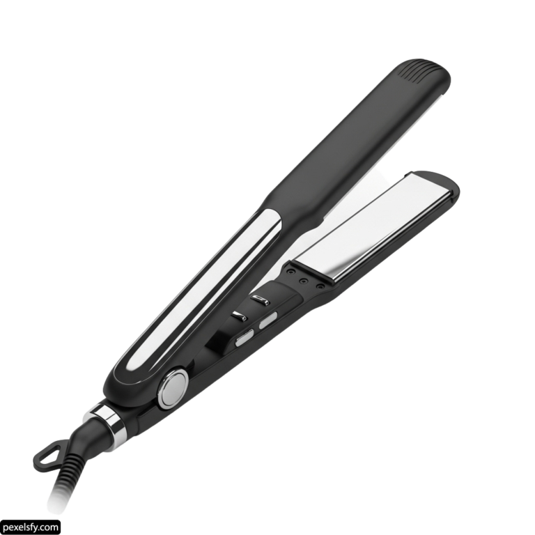 Black and silver hair straightener on a white background png transparent background