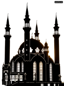 Black and white silhouette of a mosque png transparent background