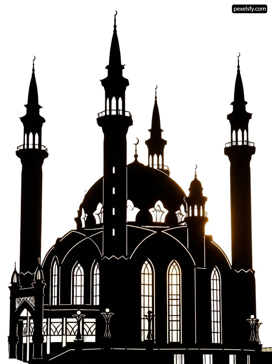 Black and white silhouette of a mosque png transparent background