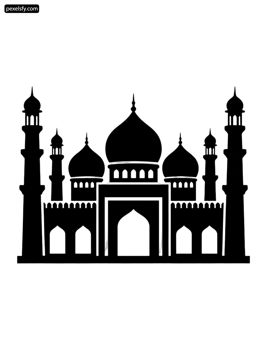 Black and white silhouette of a mosque png transparent background