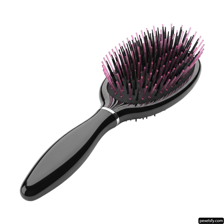 Black brush with pink bristles on a white background png transparent background