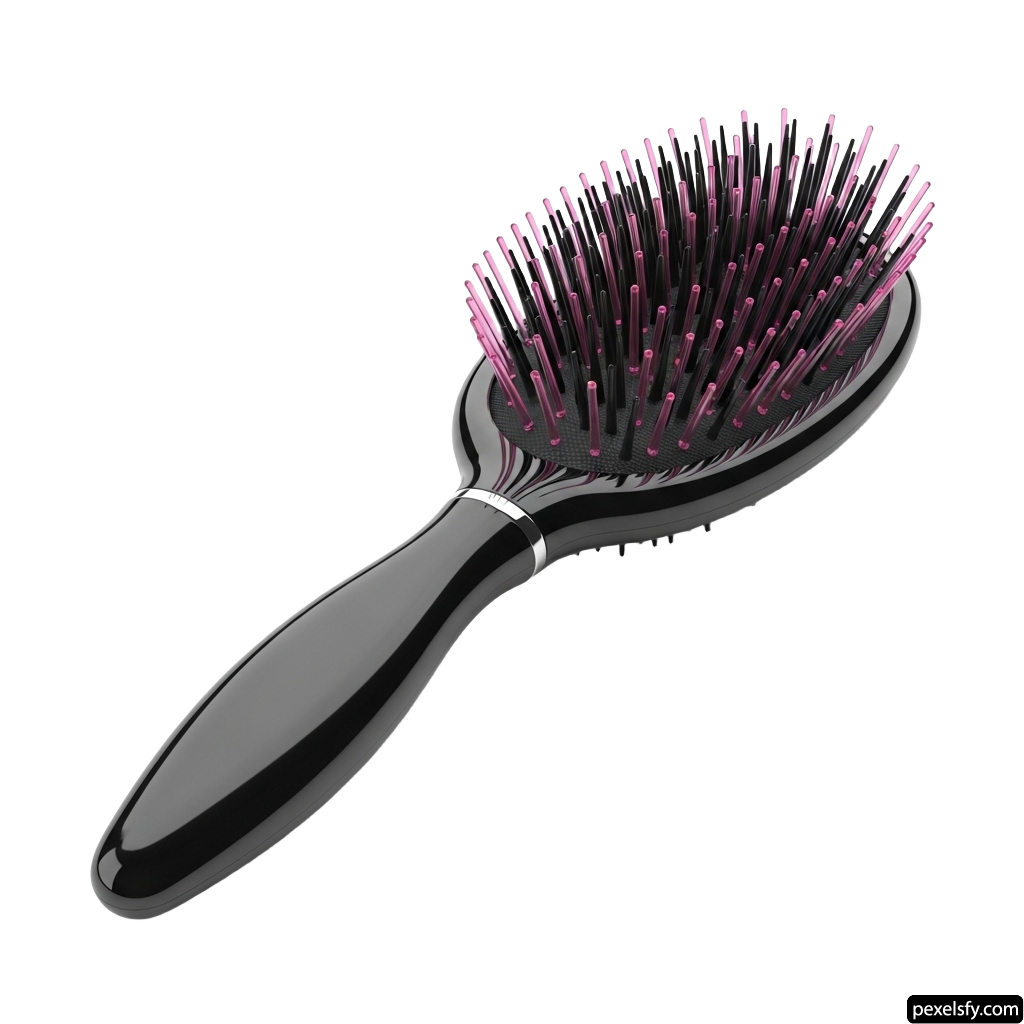 Black brush with pink bristles on a white background png transparent background