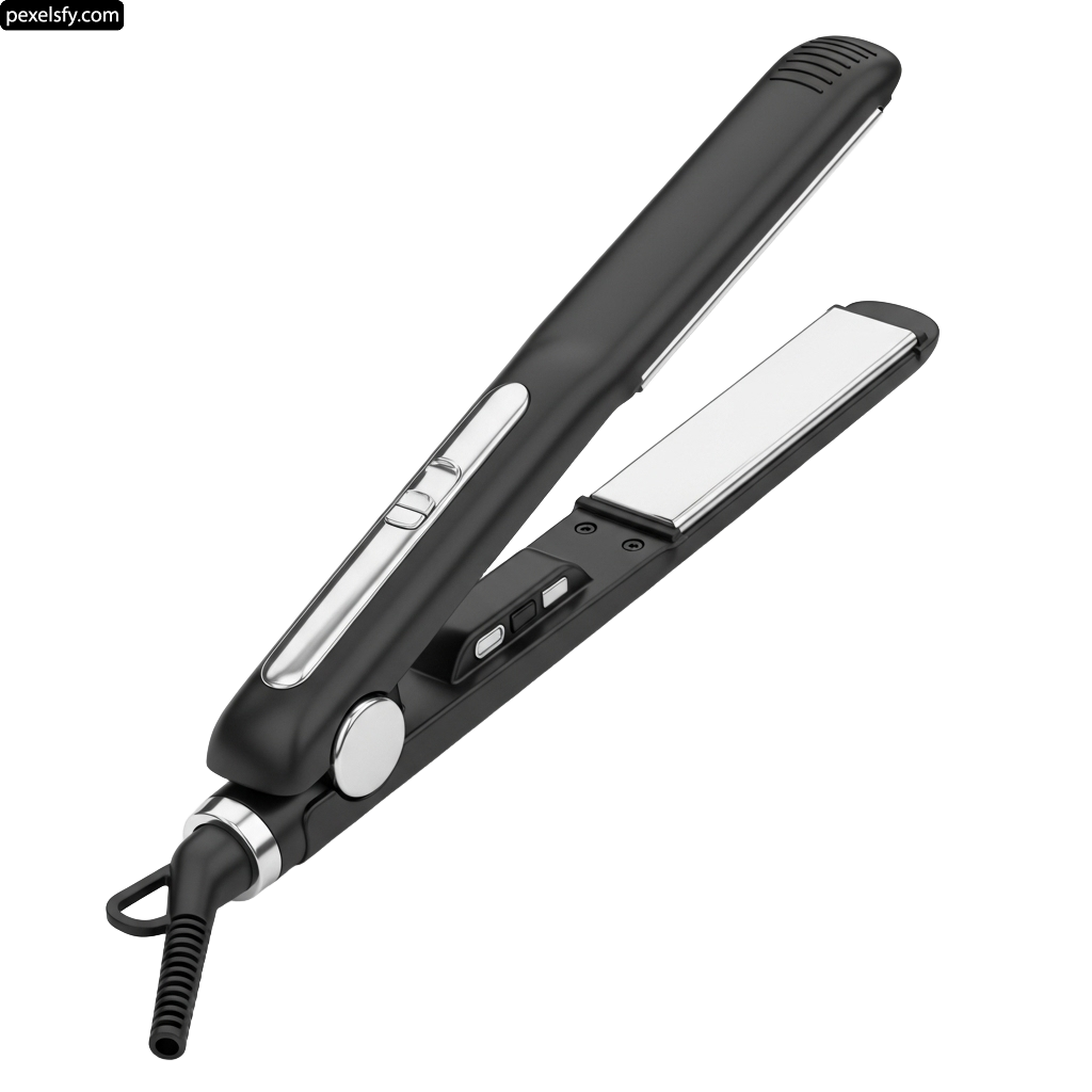 Black flat iron on a white background png transparent background
