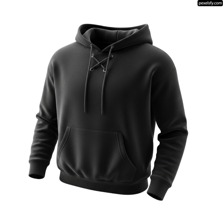 Black hooded sweatshirt with a drawstring on the front png transparent background