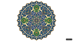 Blue and green islamic pattern on a white background png transparent background