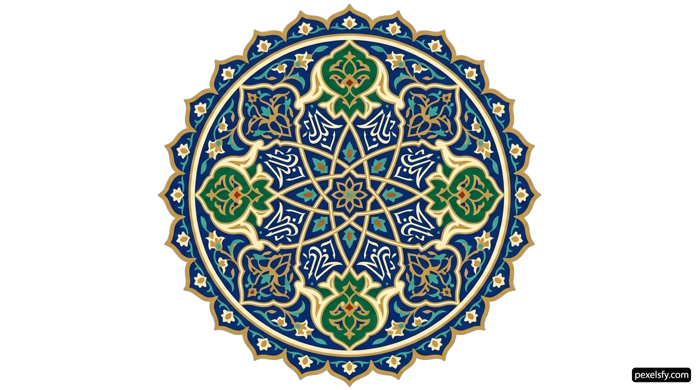 Blue and green islamic pattern on a white background png transparent background