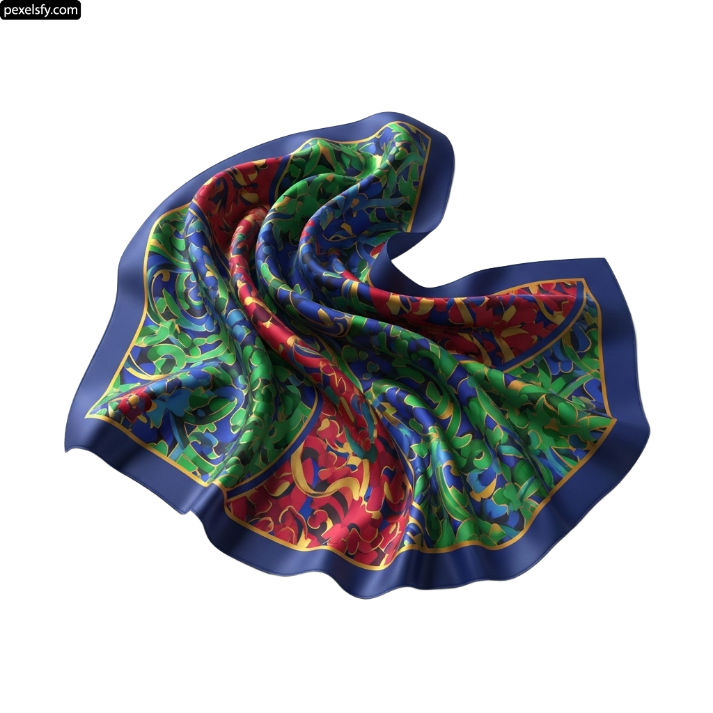 Blue and red scarf with a floral design on it png transparent background