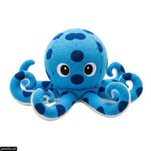 Blue and white octopus stuffed animal on a white background png transparent background