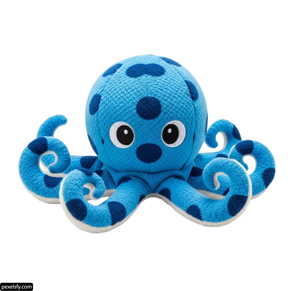 Blue and white octopus stuffed animal on a white background png transparent background