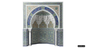 Blue and white tiled archway in a building png transparent background