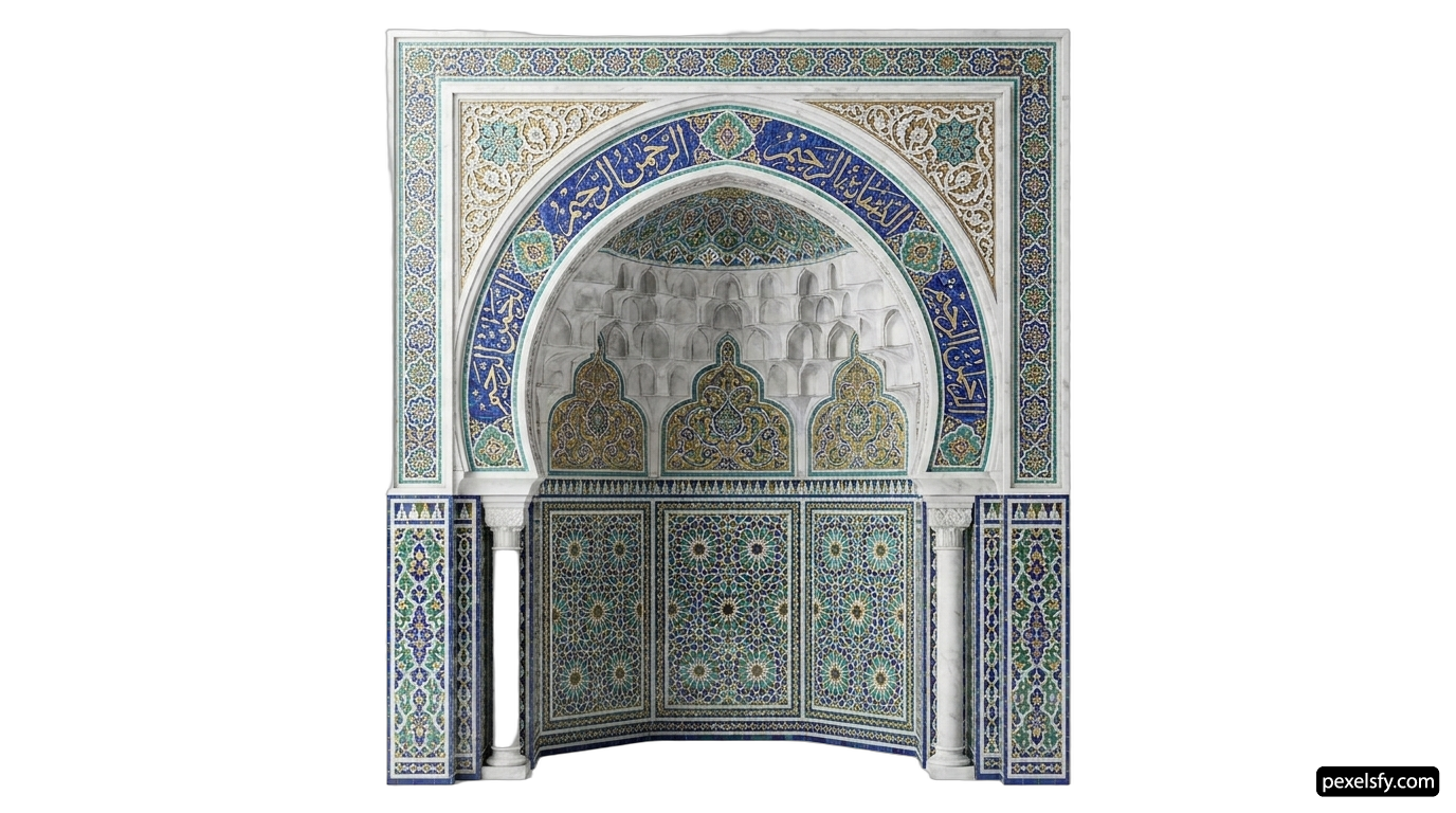 Blue and white tiled archway in a building png transparent background