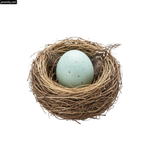Blue egg in a nest with a feather on top png transparent background