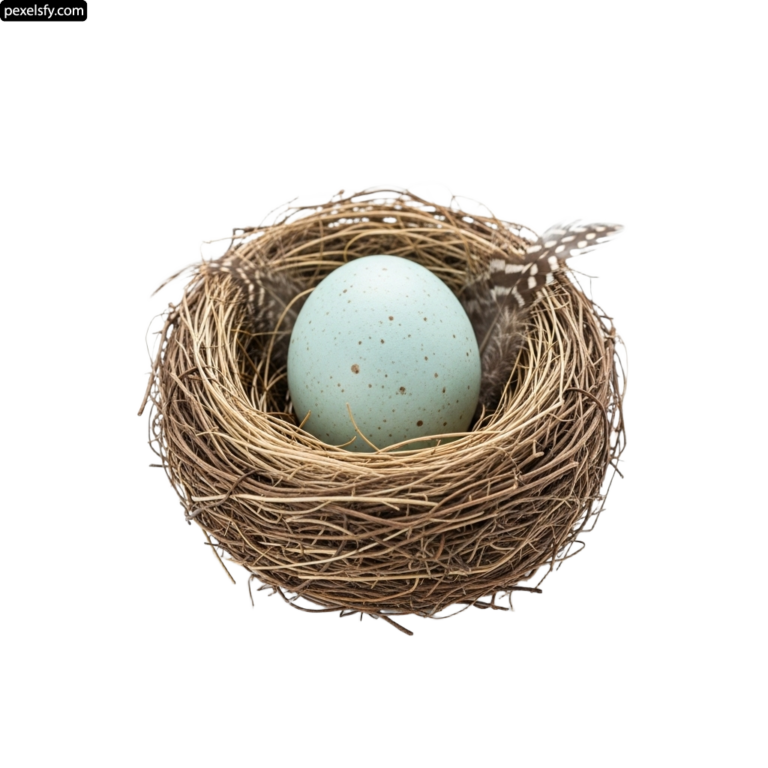 Blue egg in a nest with a feather on top png transparent background