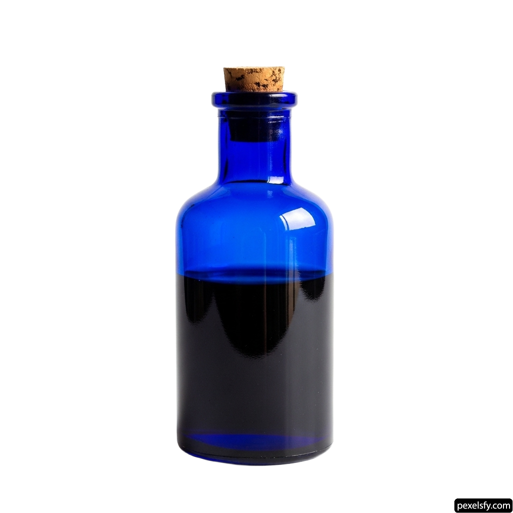 Blue glass bottle with a cork stopper png transparent background