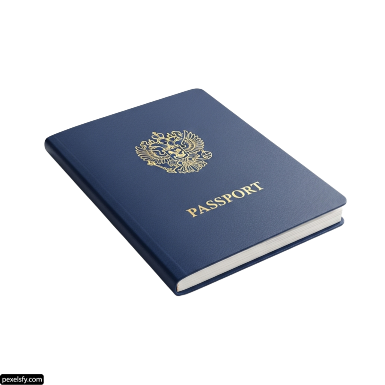 Blue passport with a gold emblem on it png transparent background