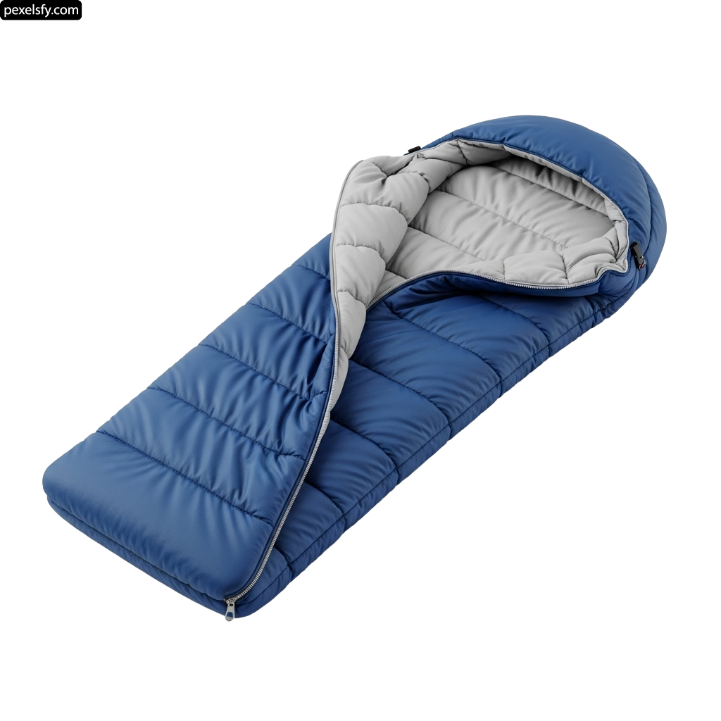 Blue sleeping bag on a white background png transparent background
