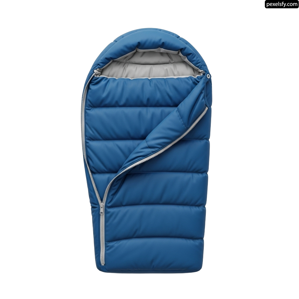 Blue sleeping bag on a white background png transparent background