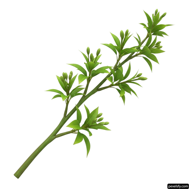 Branch of a plant with green leaves on a white background png transparent background
