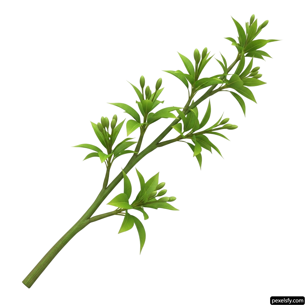 Branch of a plant with green leaves on a white background png transparent background