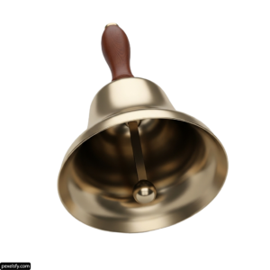 Brass bell with a wooden handle on a white background png transparent background