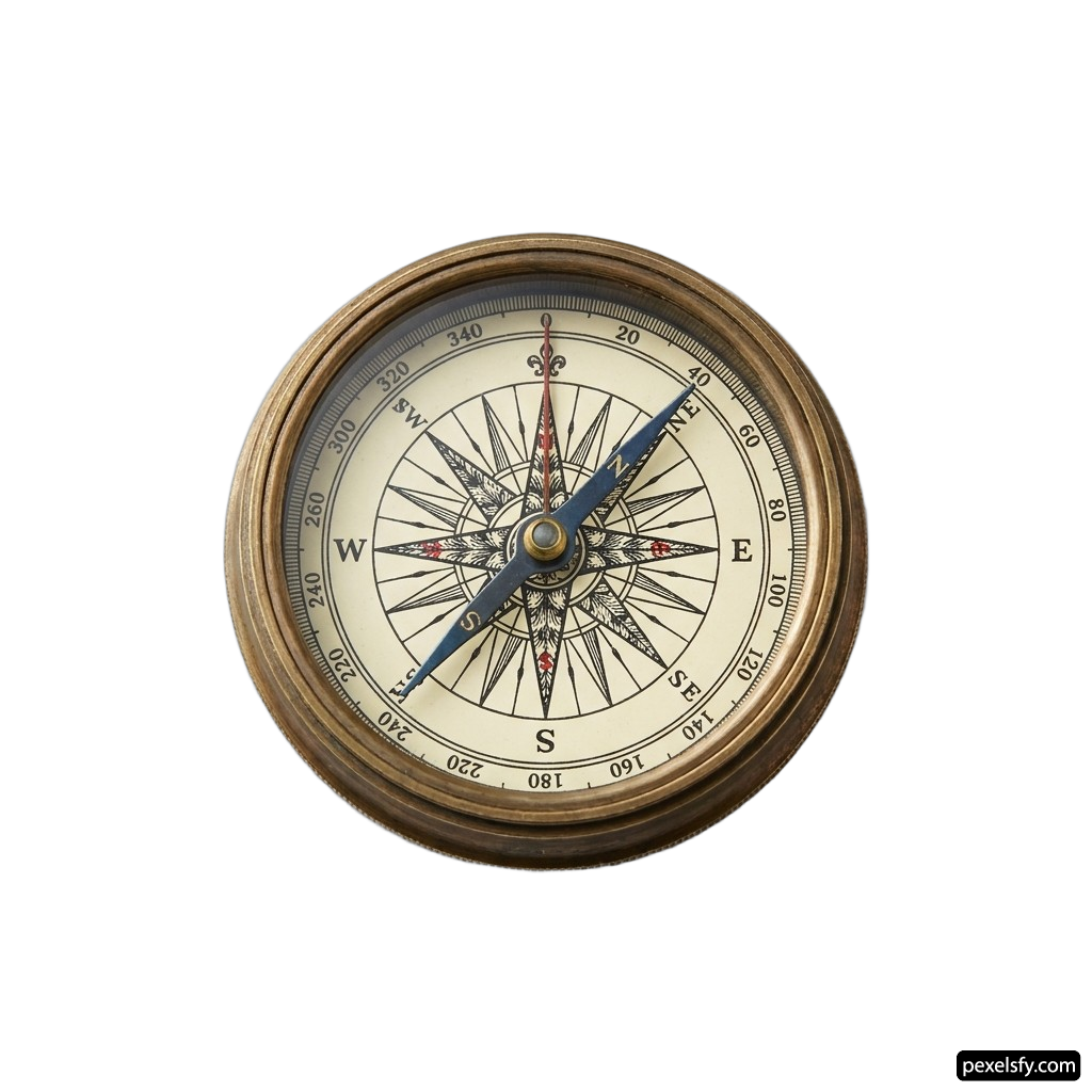 Brass compass on a white background png transparent background
