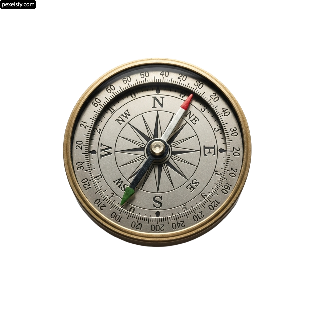 Brass compass on a white background png transparent background
