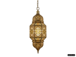 Brass hanging light fixture with a floral design png transparent background