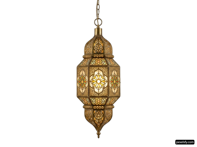 Brass hanging light fixture with a floral design png transparent background