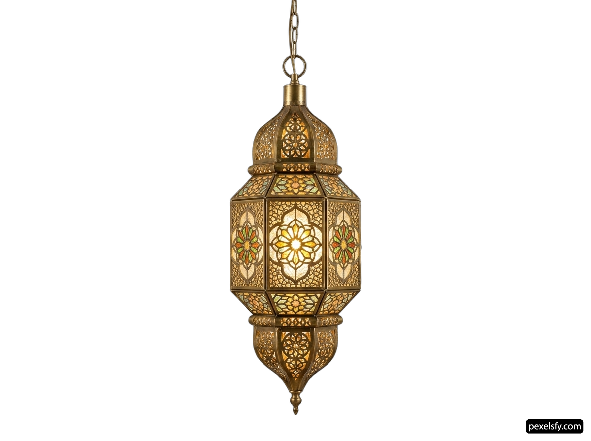 Brass hanging light fixture with a floral design png transparent background