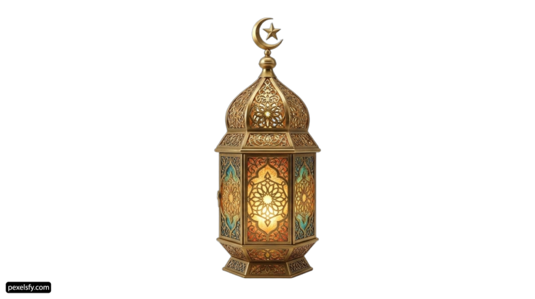 Brass lantern with a crescent and star on top png transparent background