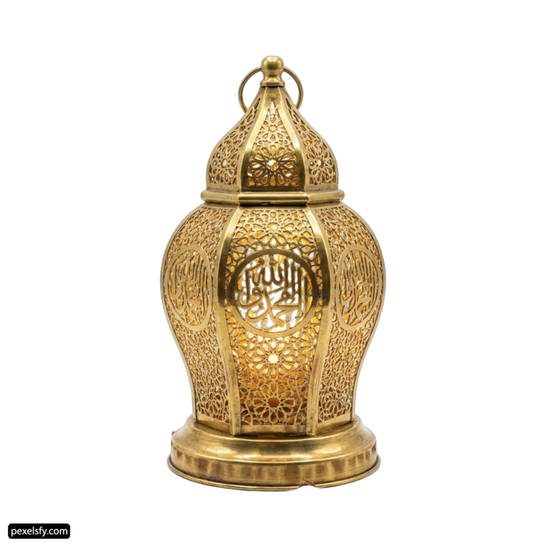 Brass lantern with arabic calligraphy on it png transparent background