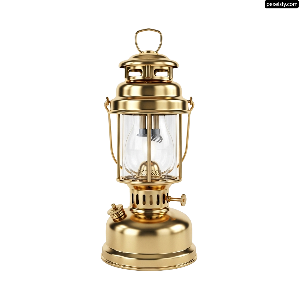 Brass oil lamp on a white background png transparent background