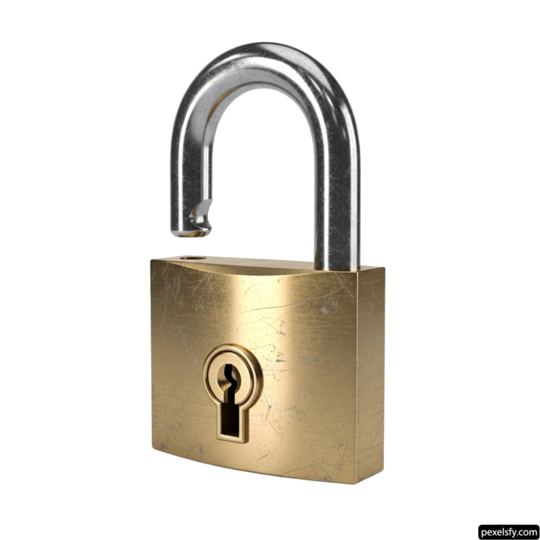 Brass padlock on a white background png transparent background