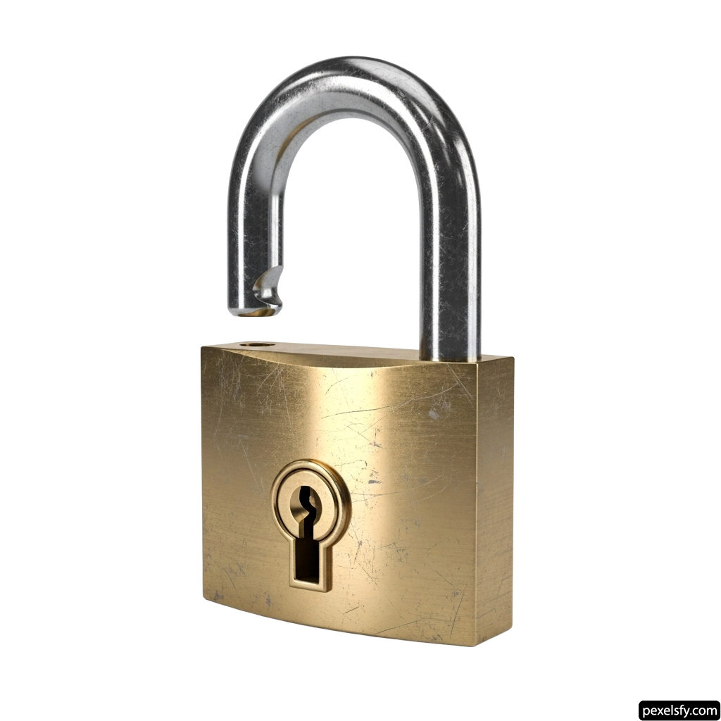 Brass padlock on a white background png transparent background