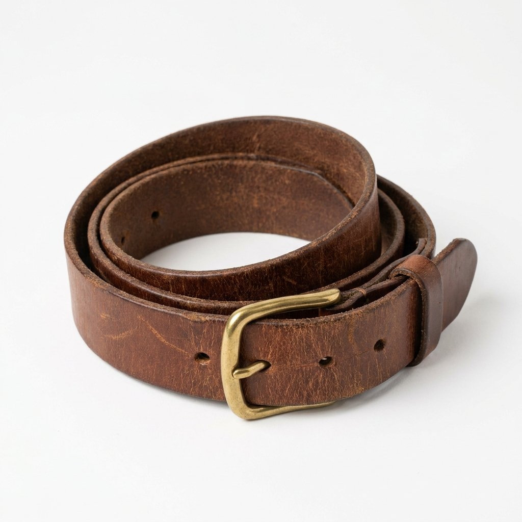 Brown leather belt with a brass buckle