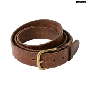 Brown leather belt with a brass buckle png transparent background